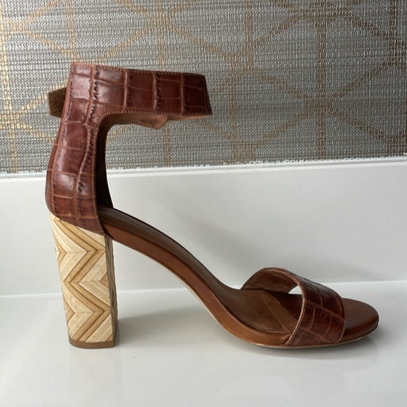 Jeffrey Campbell brown leather wood block heel sandals with ankle strap size 7.5 - Picture 2 of 9